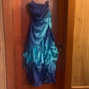 Blue Ombré Strapless Prom Dress